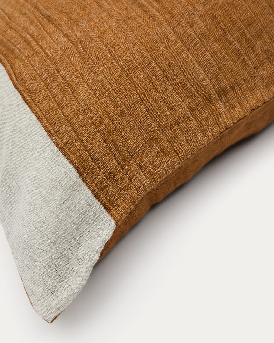 Zoren mustard pleated 100% linen cushion cover 50 x 50cm