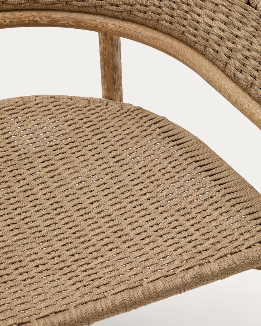 Arinella armchair in FSC 100% solid acacia wood with natural finish and beige rope cord