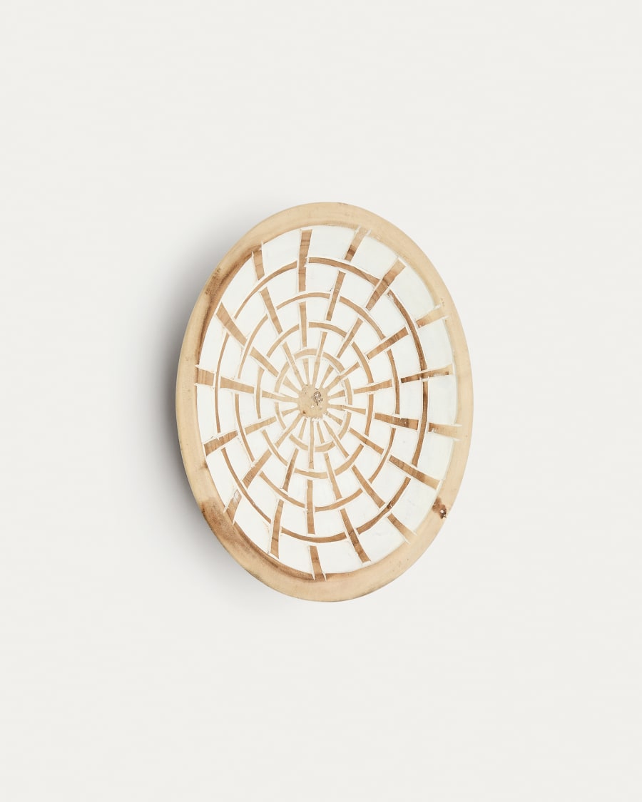 Mely solid munggur wood wall panel white Ø 45 cm