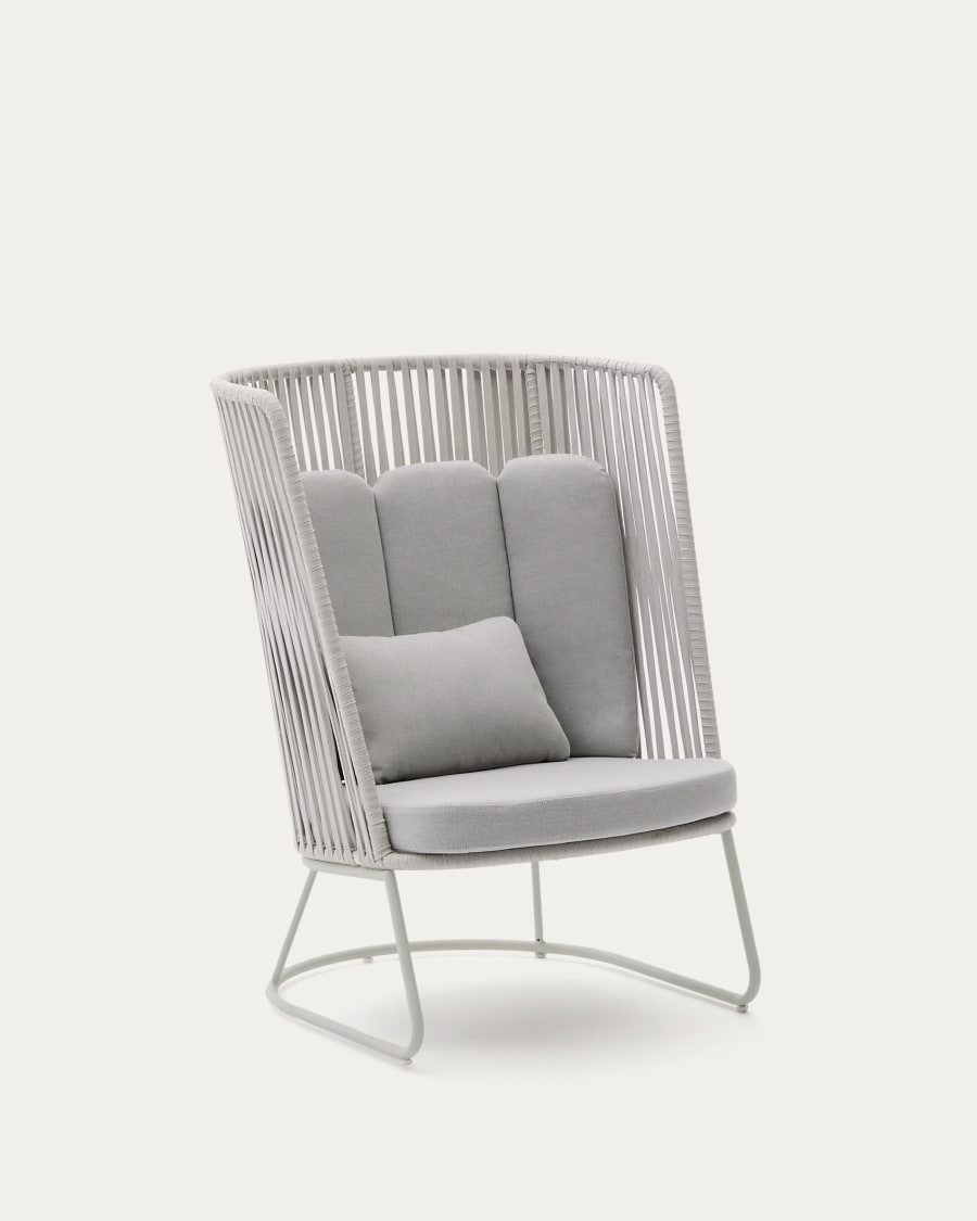 Saconca outdoor armchair with high backrest made of rope cord and grey galvanised steel