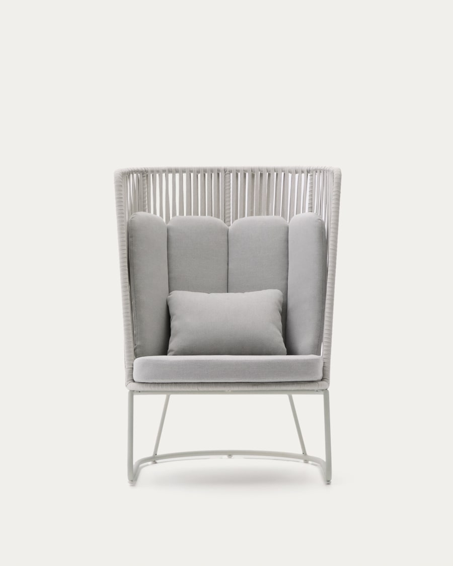 Saconca outdoor armchair with high backrest made of rope cord and grey galvanised steel