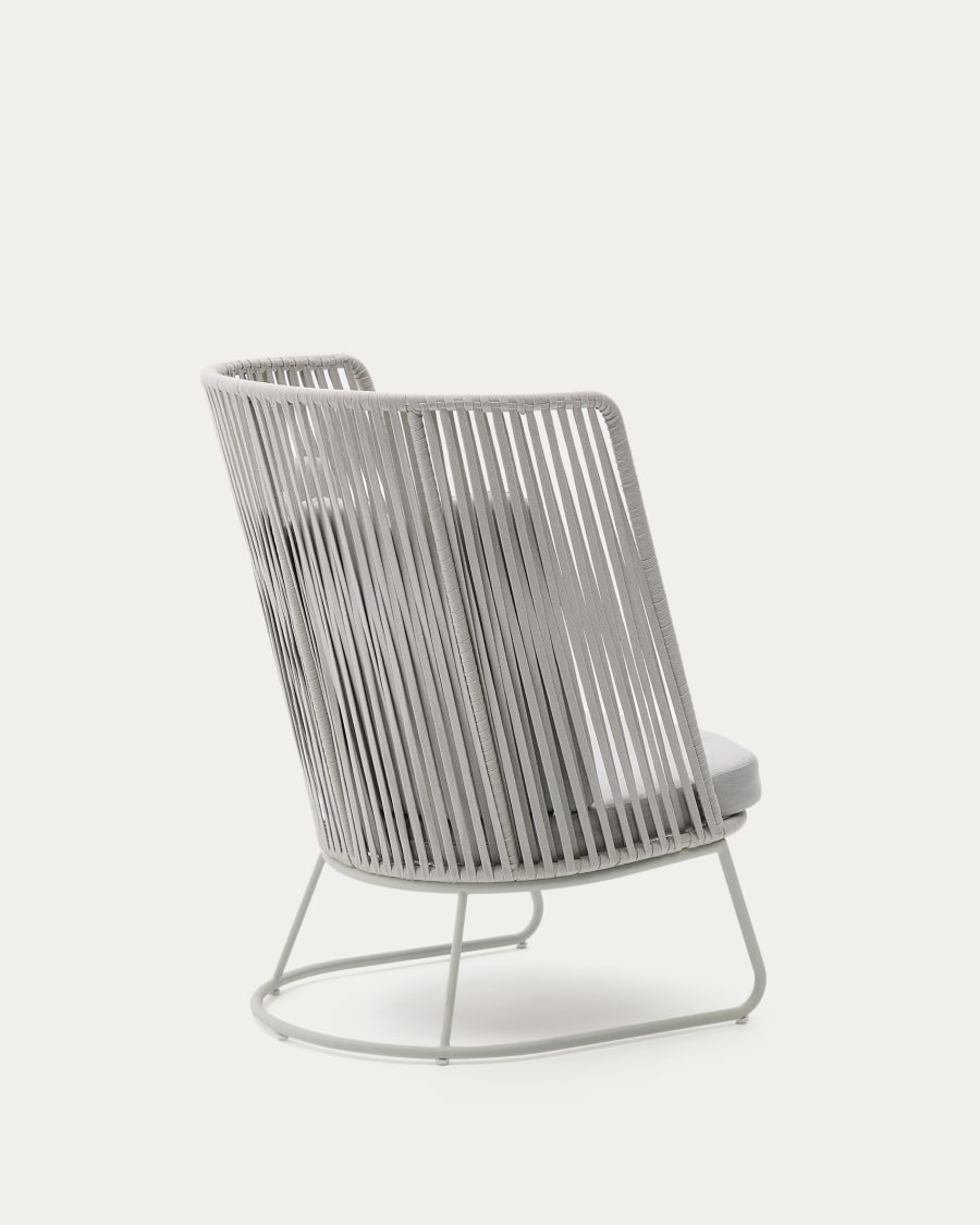 Saconca outdoor armchair with high backrest made of rope cord and grey galvanised steel