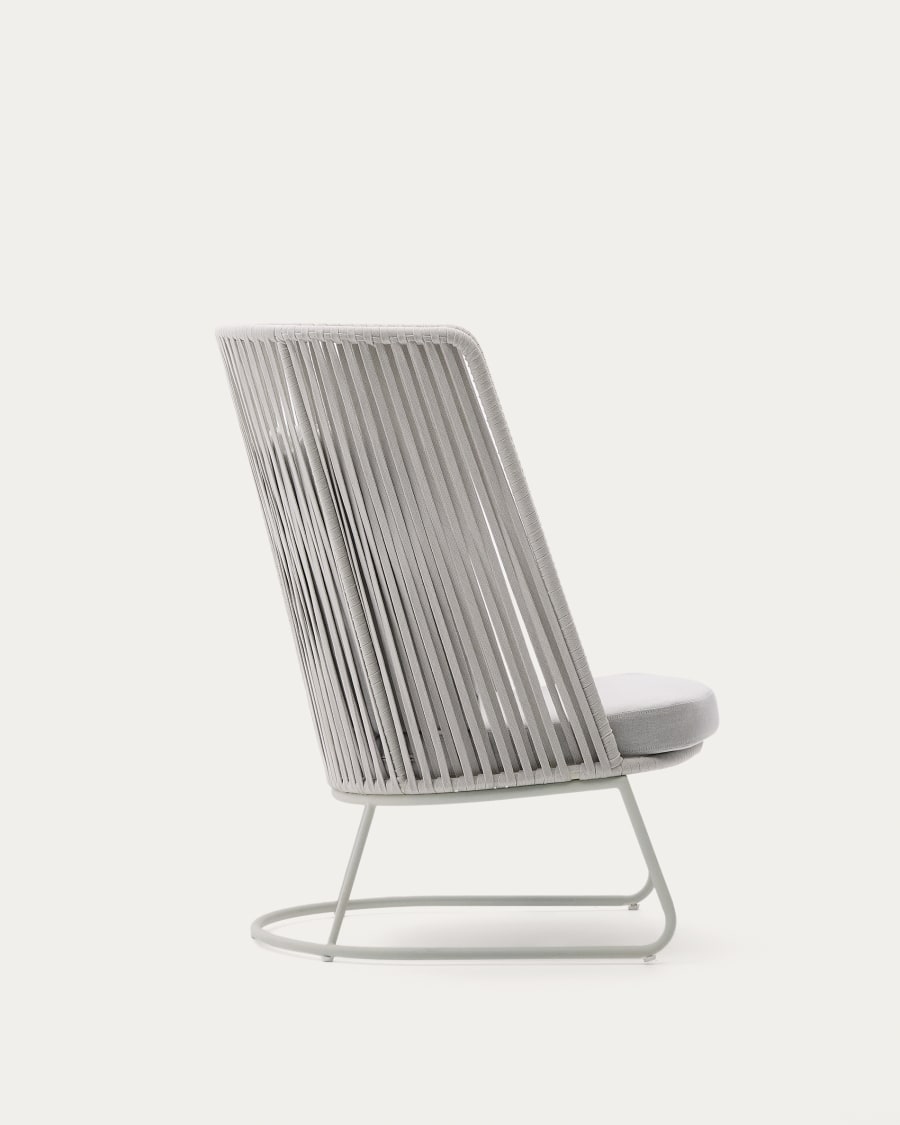 Saconca outdoor armchair with high backrest made of rope cord and grey galvanised steel