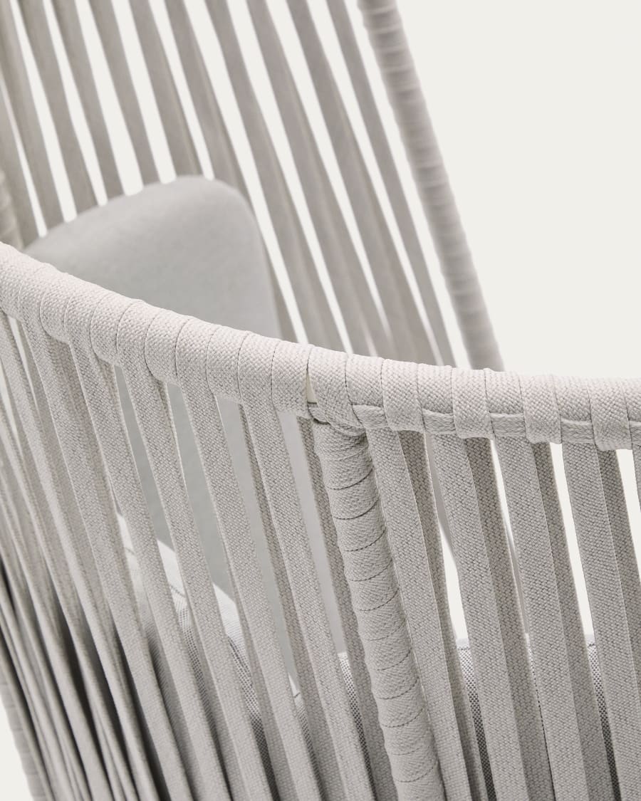 Saconca outdoor armchair with high backrest made of rope cord and grey galvanised steel