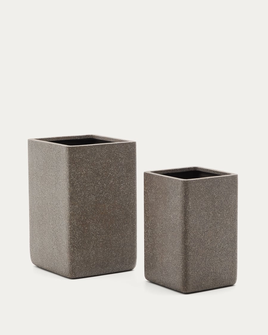Set aus 2 hohen Blumentöpfen Minoa in Steinoptik braun 44 x 44 cm