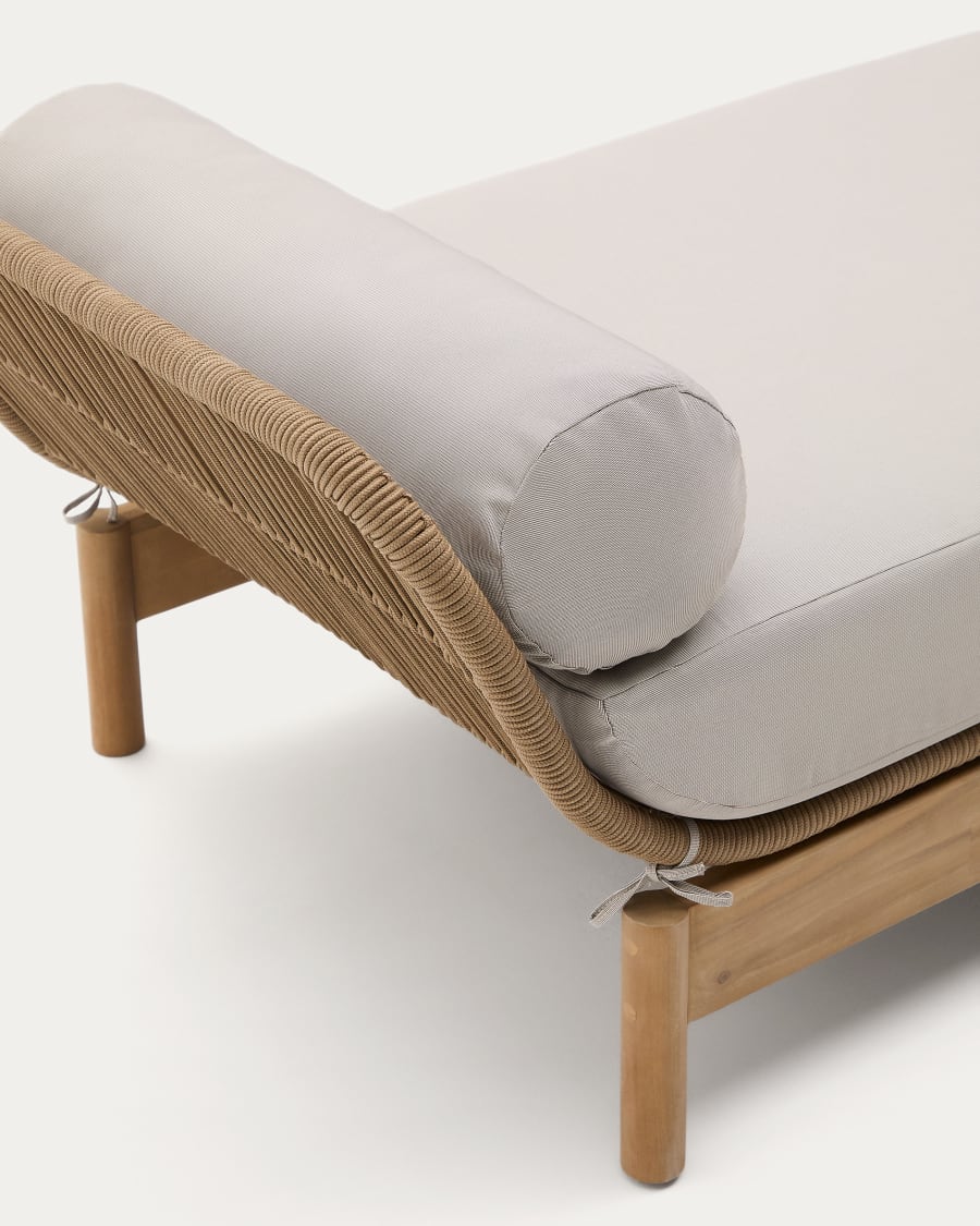 Catalina sun lounger, in beige cord and solid FSC 100% acacia wood