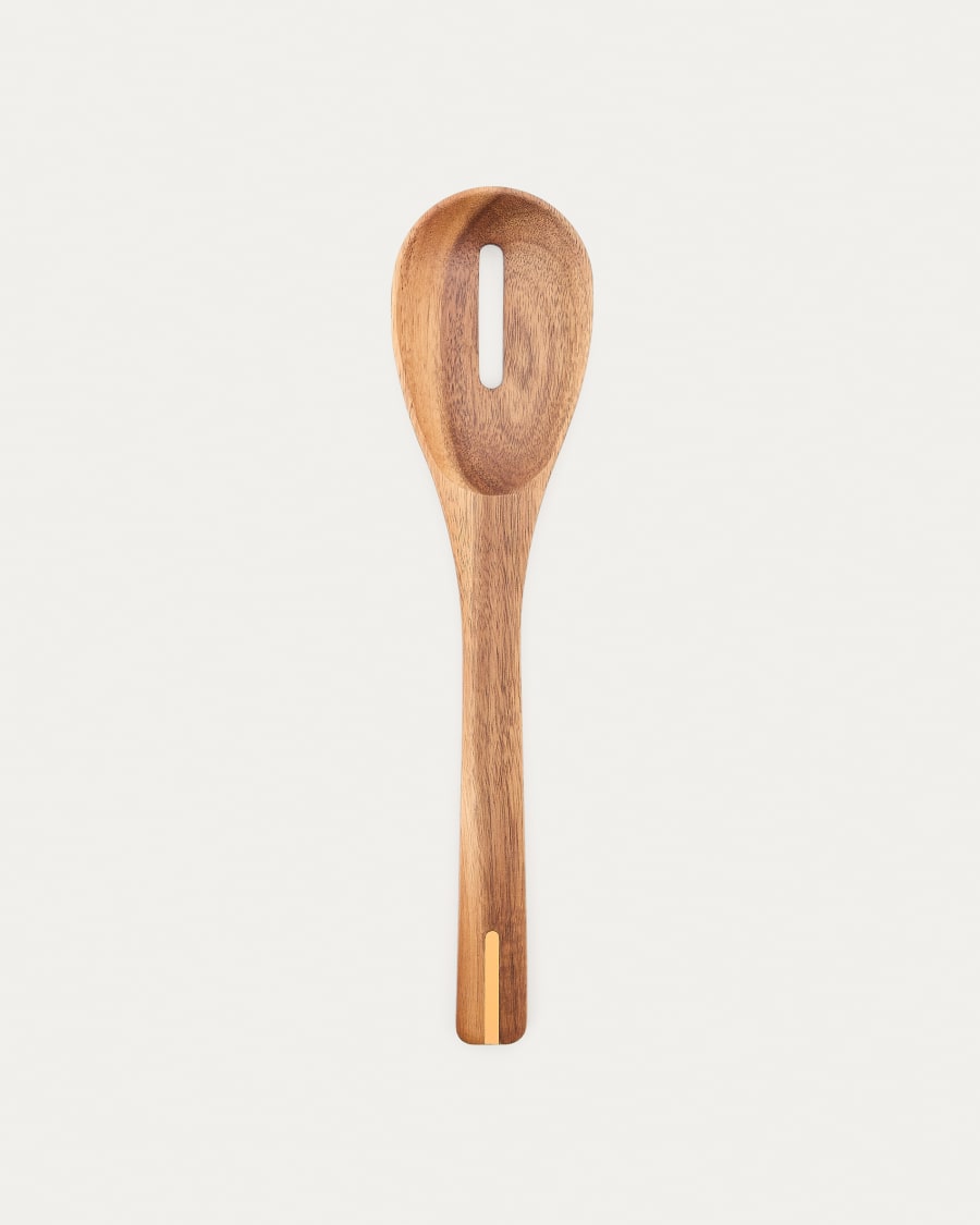 Zairin spoon with a hole in FSC 100% acacia wood and metal