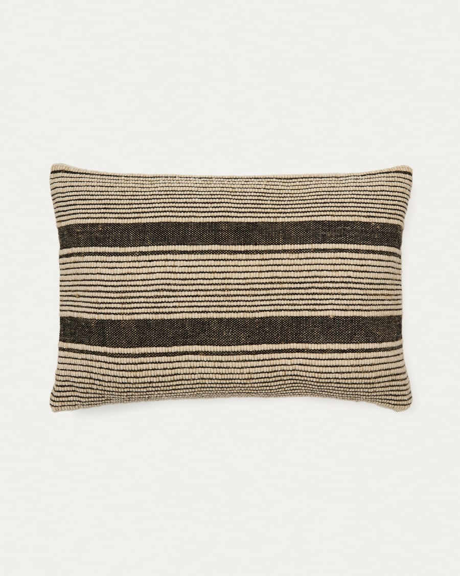 Uciel beige and black jute-embroidered cotton cushion cover 40 x 60 cm