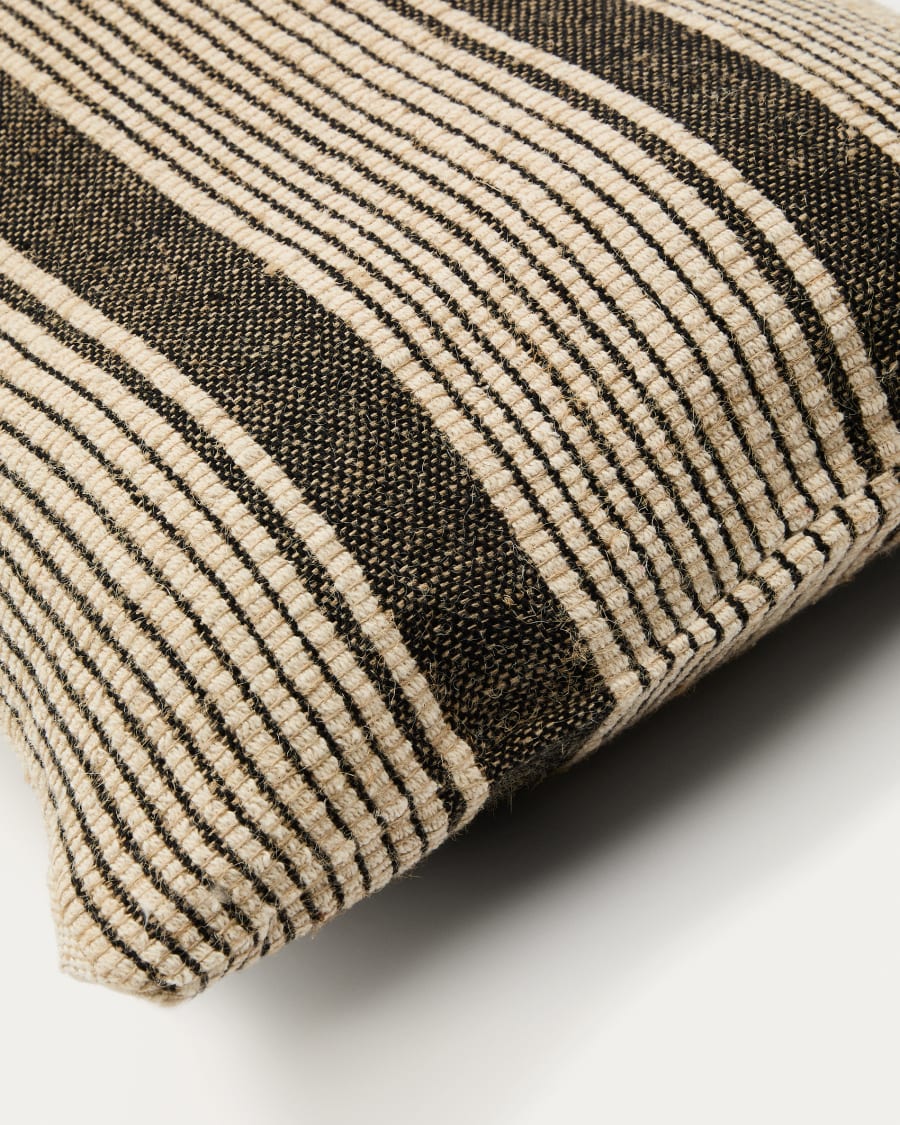 Uciel beige and black jute-embroidered cotton cushion cover 40 x 60 cm