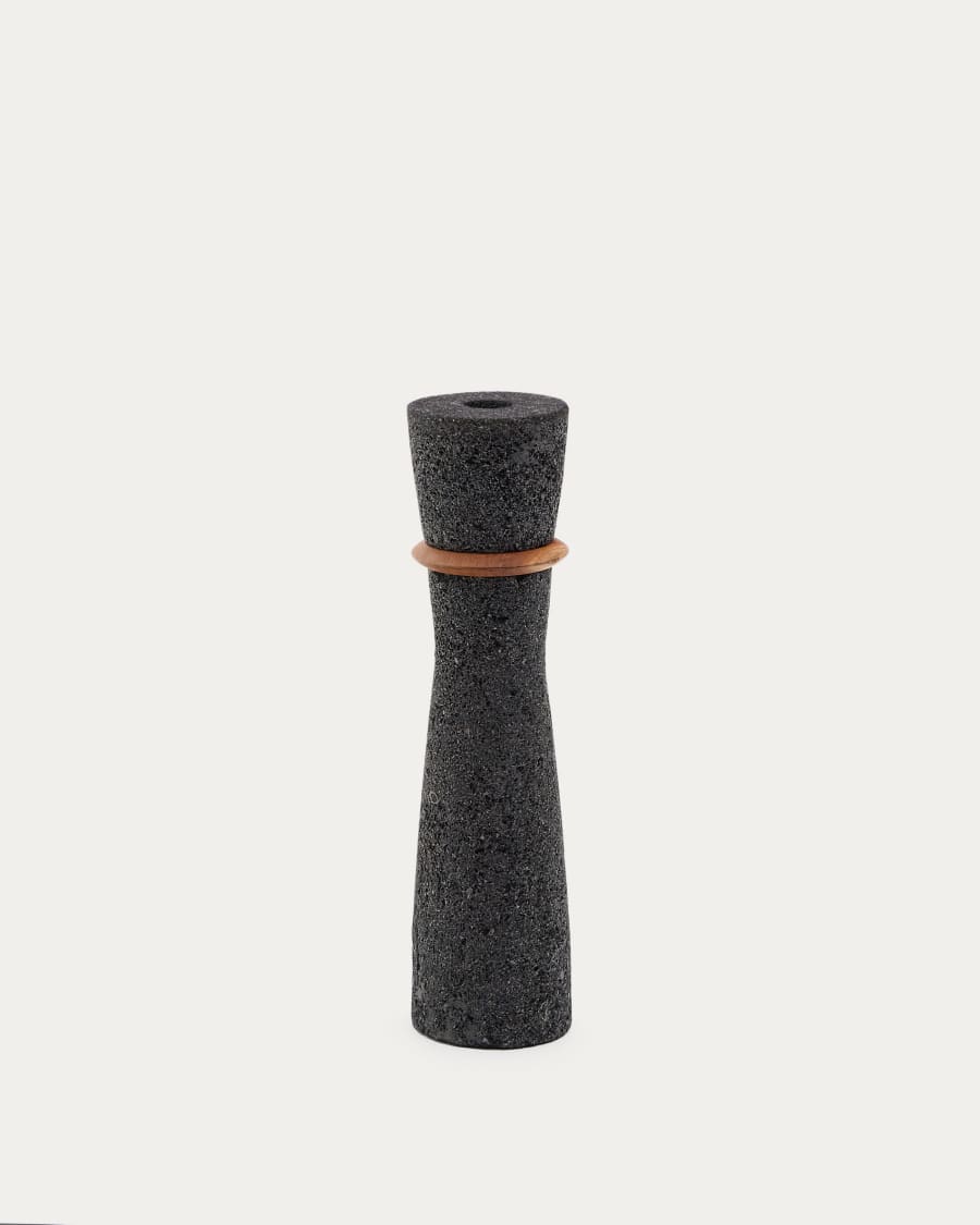 Vase Naro aus schwarzem Stein und Teakholz 30 cm