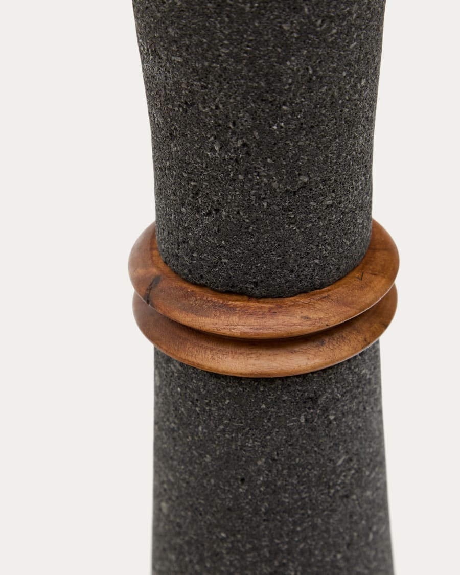 Vase Naro aus schwarzem Stein und Teakholz 30 cm