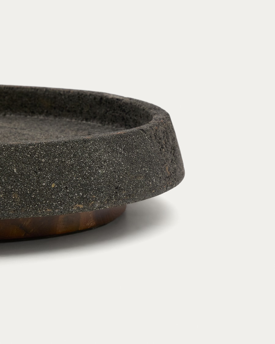 Naro centrepiece in black stone and teak wood Ø38cm