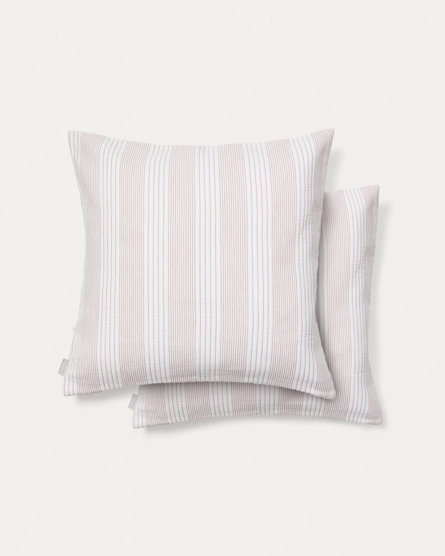 Macie set of 2 red and beige striped 100% cotton cushion covers 50 x 50cm