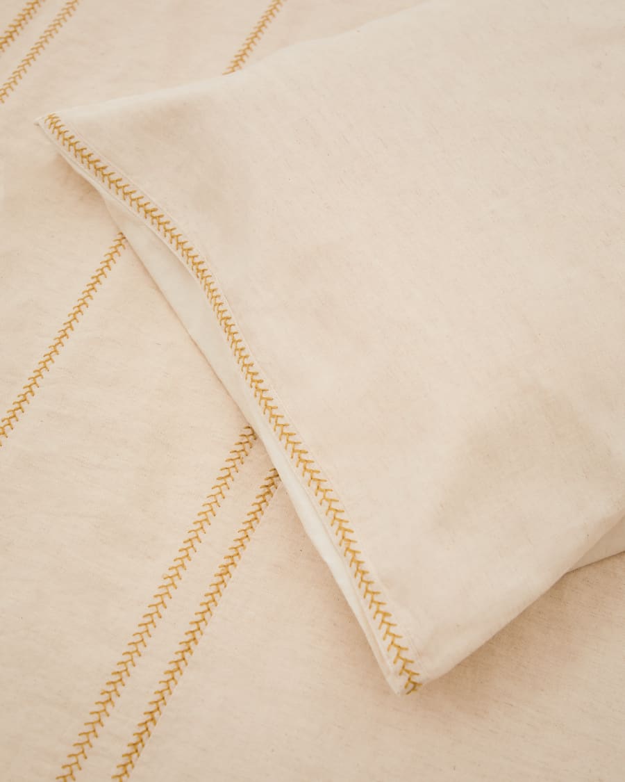 Linara Set of Duvet Cover and Pillowcases in Beige Cotton and Linen 90 cm Bed
