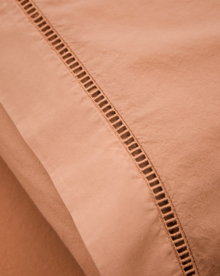 Caline Set of Duvet Cover and Pillowcases in 100% Percale Cotton Terracotta for 180 cm Bed