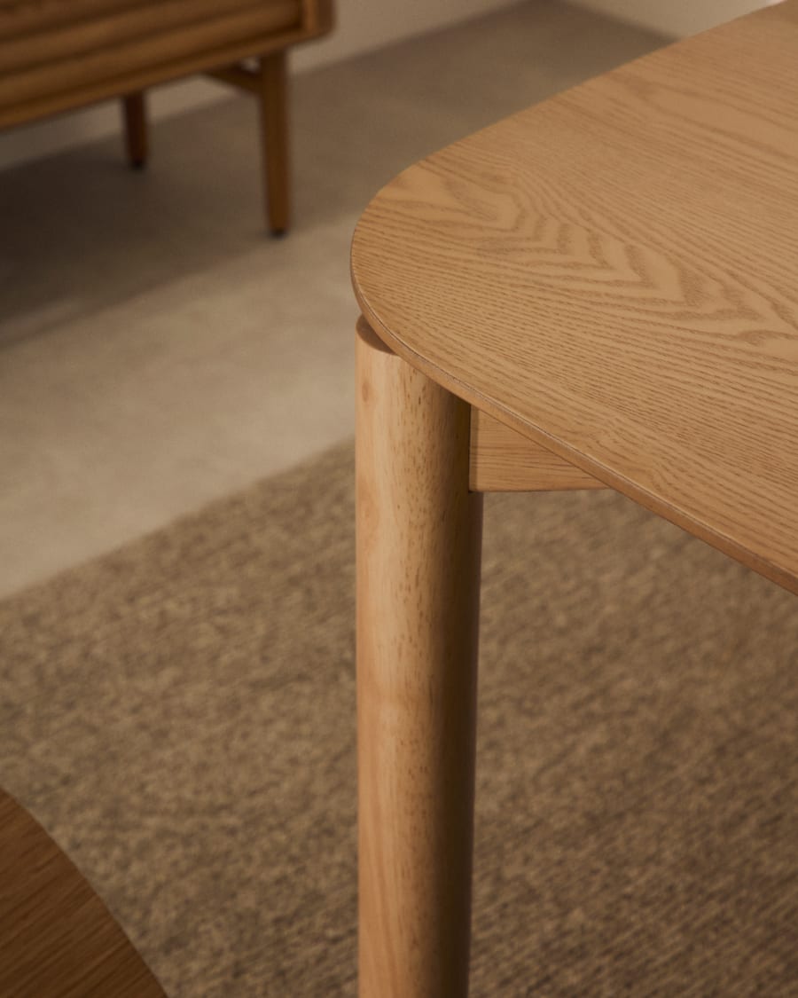Indara table made of ash veneer and solid rubber wood with a natural finish 160 x 90 cm