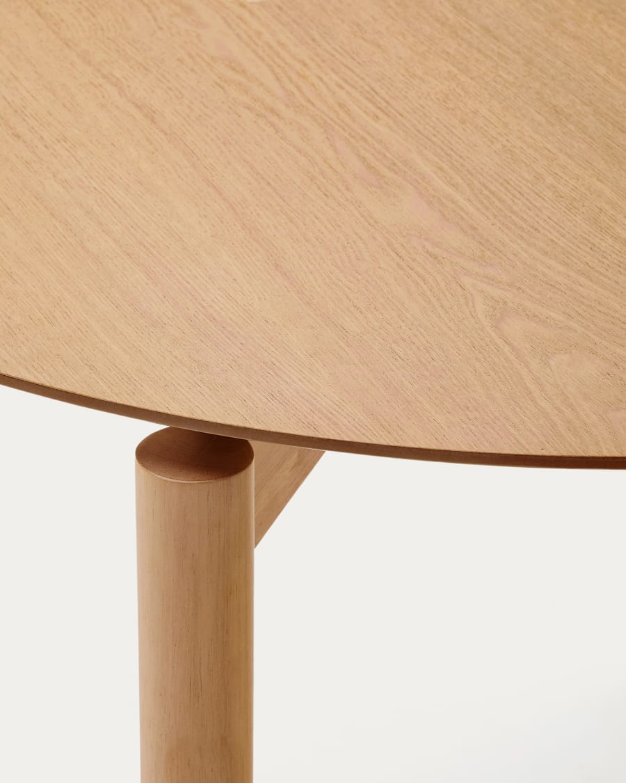 Indara round table made of ash veneer and solid rubber wood with a natural finish Ø110 cm