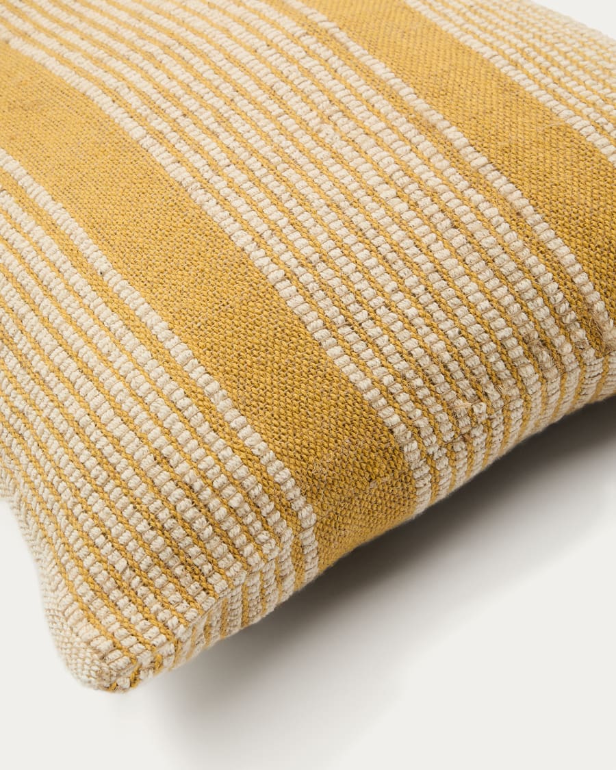 Uciel mustard and beige jute-embroidered cotton cushion cover 40 x 60 cm