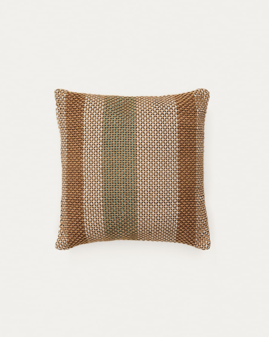 Cushion cover Lunet 100% PET with beige and green stripes 45 x 45 cm