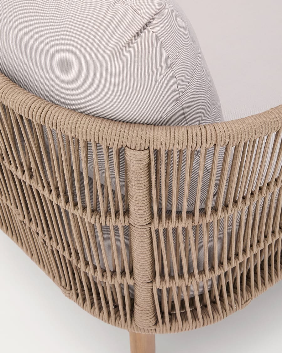 Catalina double sun lounger in beige rope cord and FSC 100% solid acacia wood