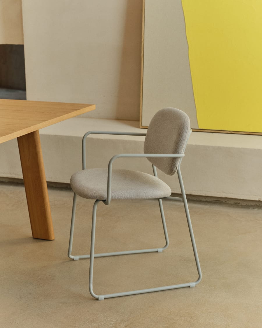 Meli chair in beige chenille with beige metal structure FSC Mix Credit