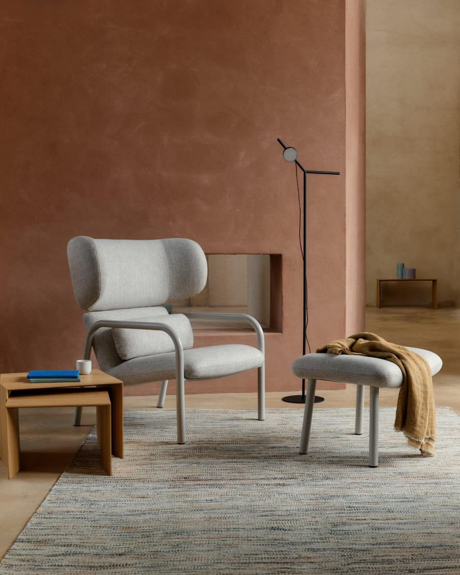 Inari footrest in beige and steel with beige painted finish 60 x 50cm FSC Mix Credit