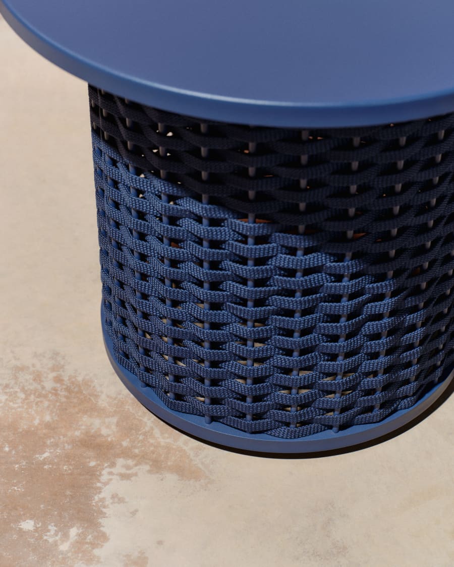 Sedalis outdoor side table in aluminium and blue rope cord Ø50cm
