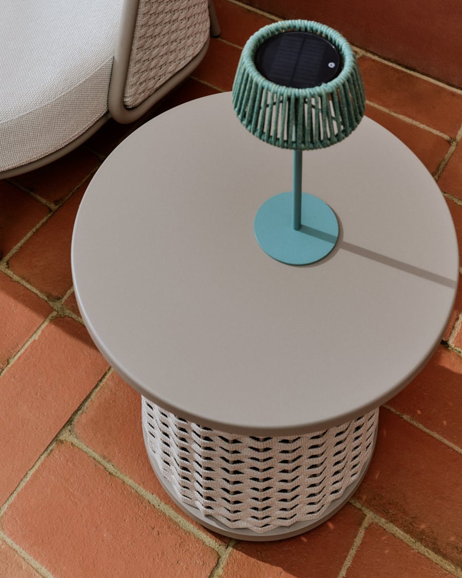Sedalis outdoor side table in aluminium and taupe rope cord Ø50cm