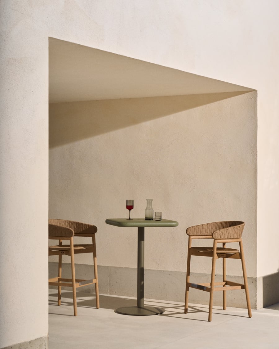 Arinella stool in FSC 100% solid acacia wood with natural finish and beige rope cord 75cm