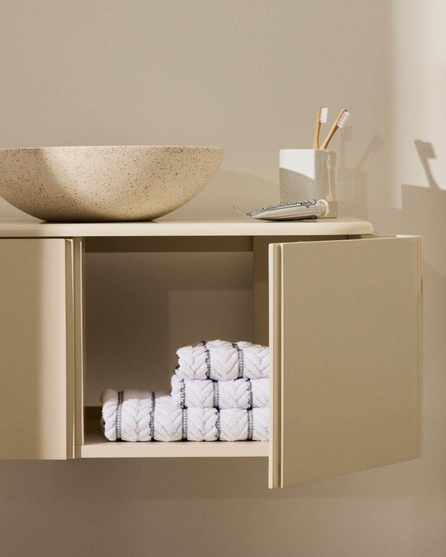 Salaya bathroom furniture in lacquered beige ash laminated plywood 90 x 45 cm