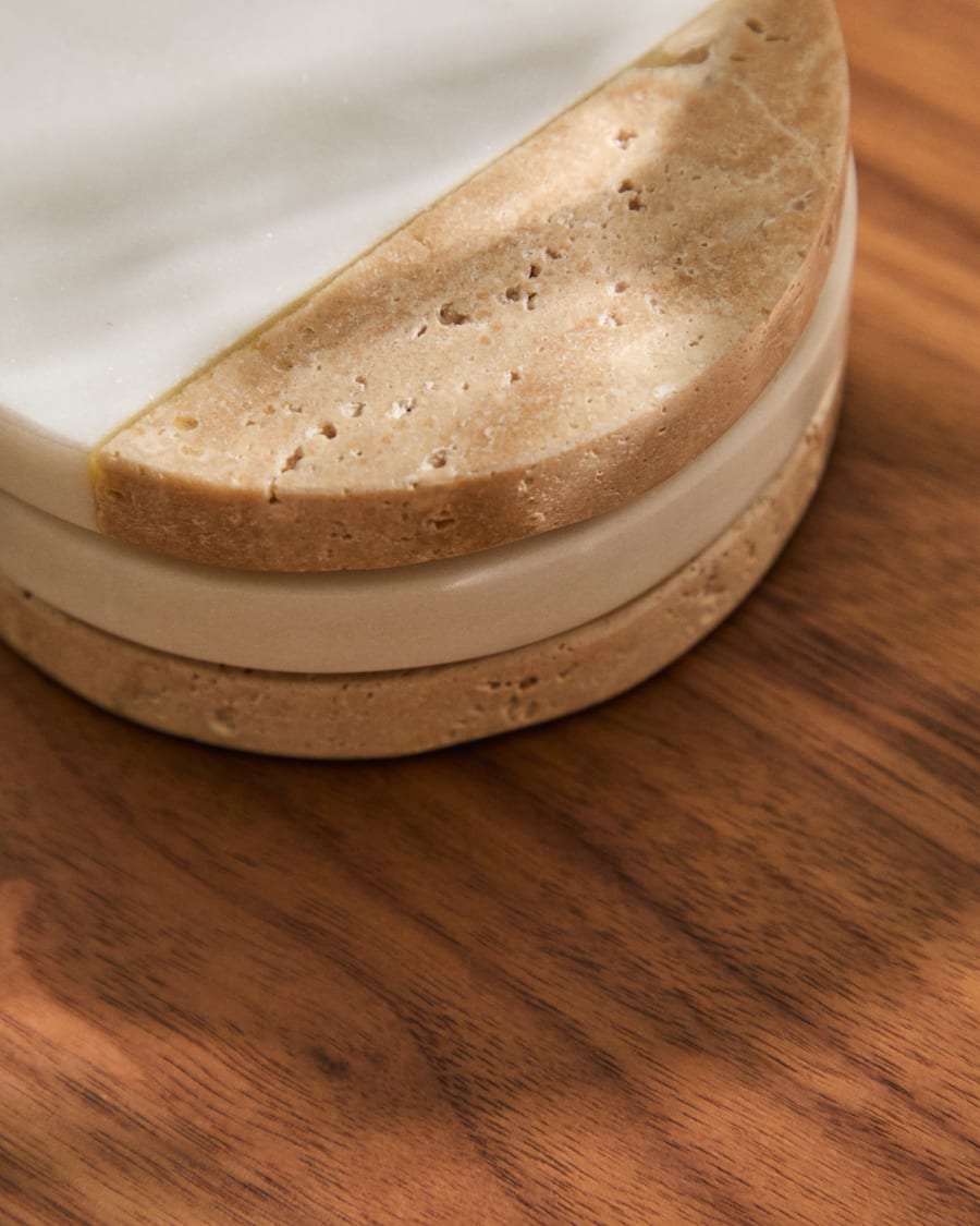 Nivol set of 4 coasters in black and white marble and travertine