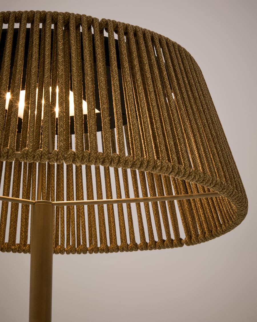 Aldet outdoor solar floor lamp in beige mottled rope cord with beige metal stand Ø46cm