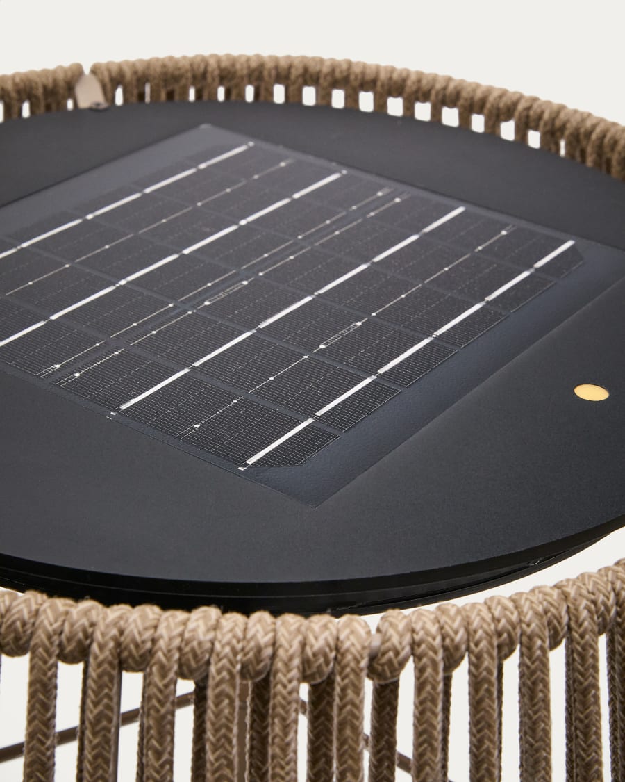 Aldet outdoor solar floor lamp in beige mottled rope cord with beige metal stand Ø46cm