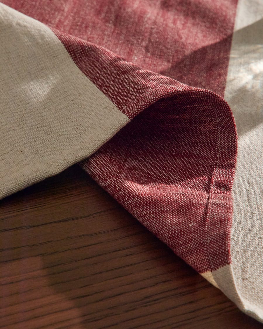 Vireta set of 2 maroon and beige cotton and jute placemats with fringing 35 x 50cm
