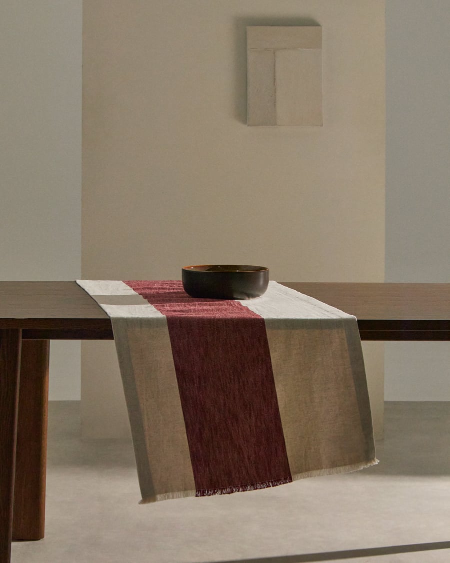 Tischläufer Vireta aus Baumwolle und Jute kastanienbraun und beige mit Fransen 50 x 150 cm