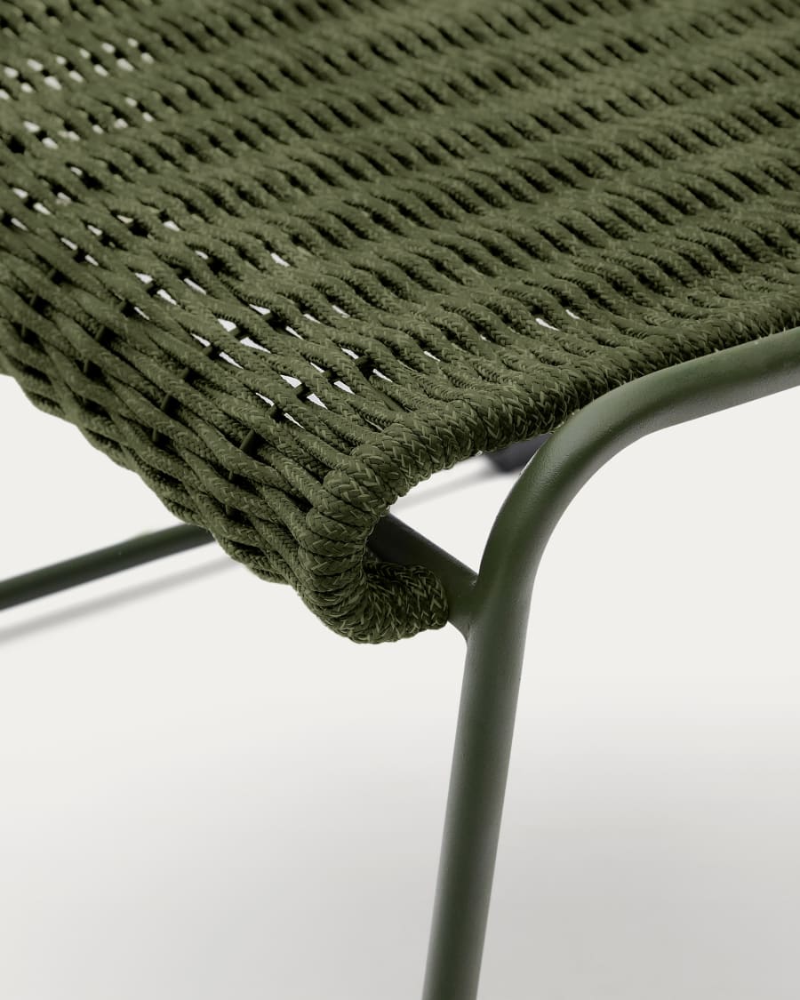 Maurina footrest in green galvanised steel and green rope cord 58 x 52.5cm