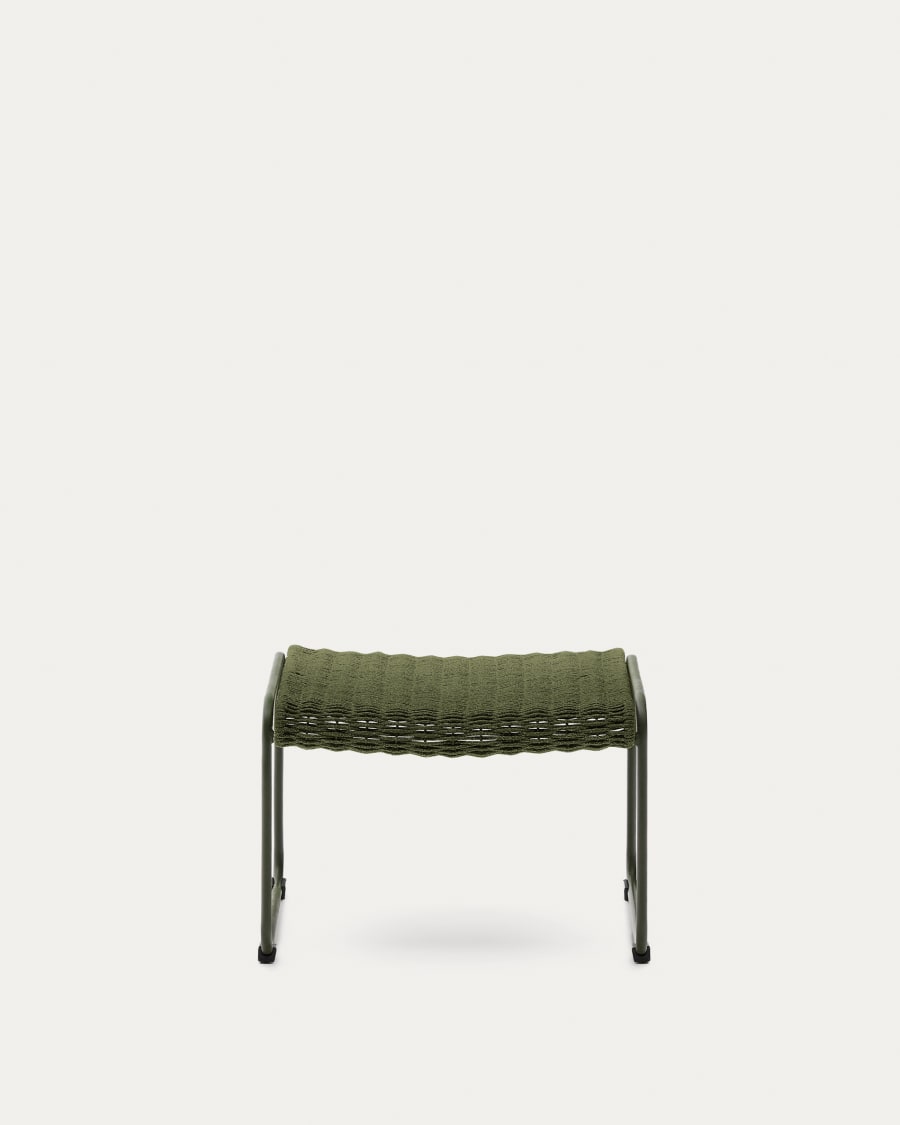 Maurina footrest in green galvanised steel and green rope cord 58 x 52.5cm