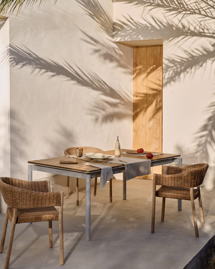 Canyelles extendable outdoor table, plastic lumber and matte white aluminium, 180 (240) x 100 cm