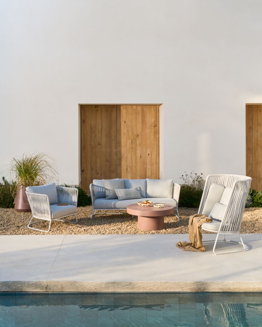 Saconca outdoor armchair with high backrest made of rope cord and grey galvanised steel