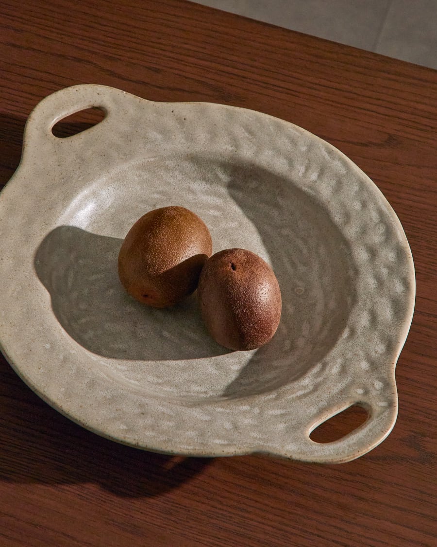Zunel beige ceramic small fruit bowl