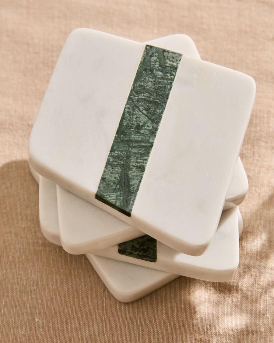 Nira set of 4 white and green marble coasters
