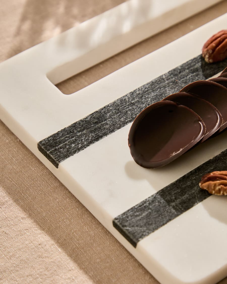 Nira square serving board in black and white marble