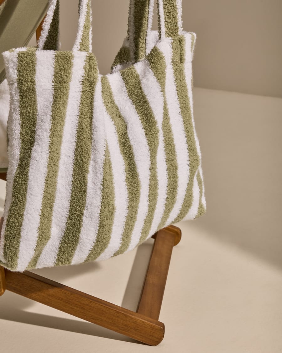 Tasche Nuni aus weiß und grün gestreifter Baumwolle