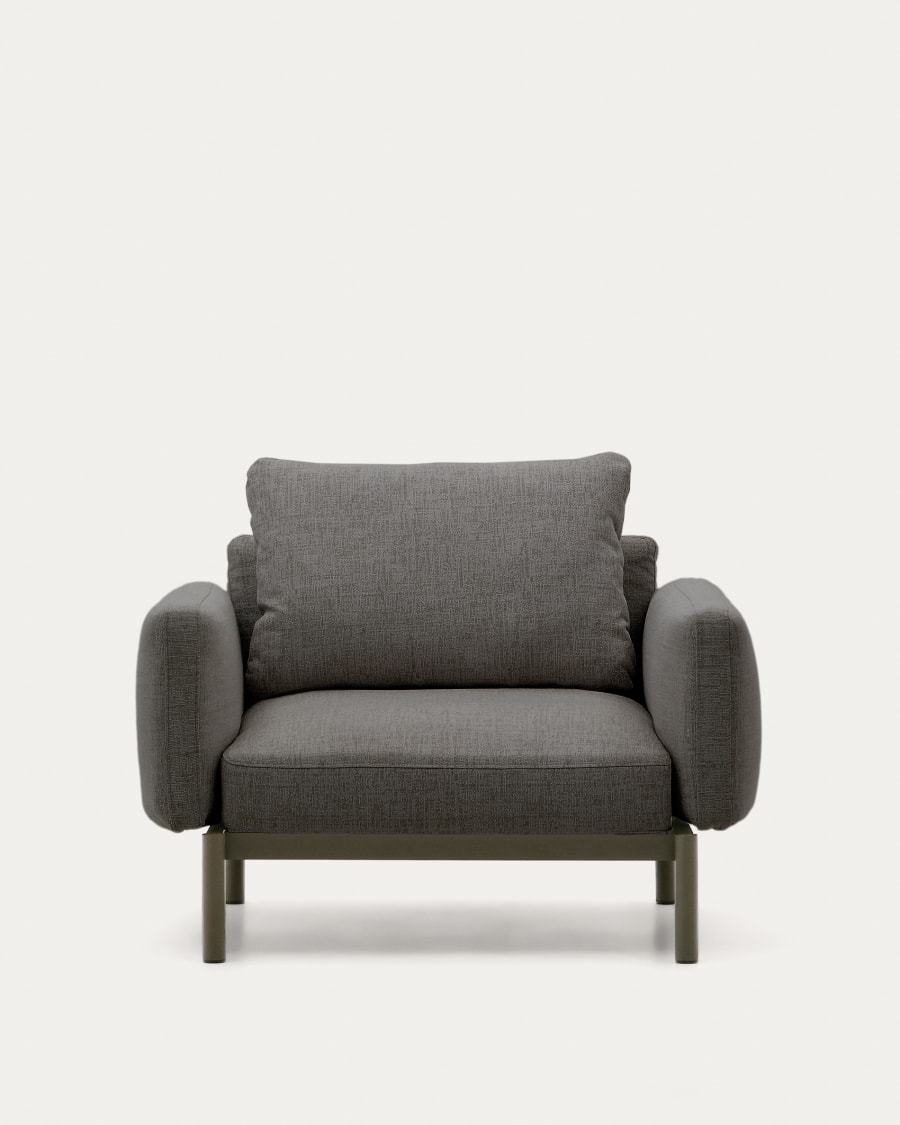 Sorells outdoor modular armchair with grey upholstery and green aluminium