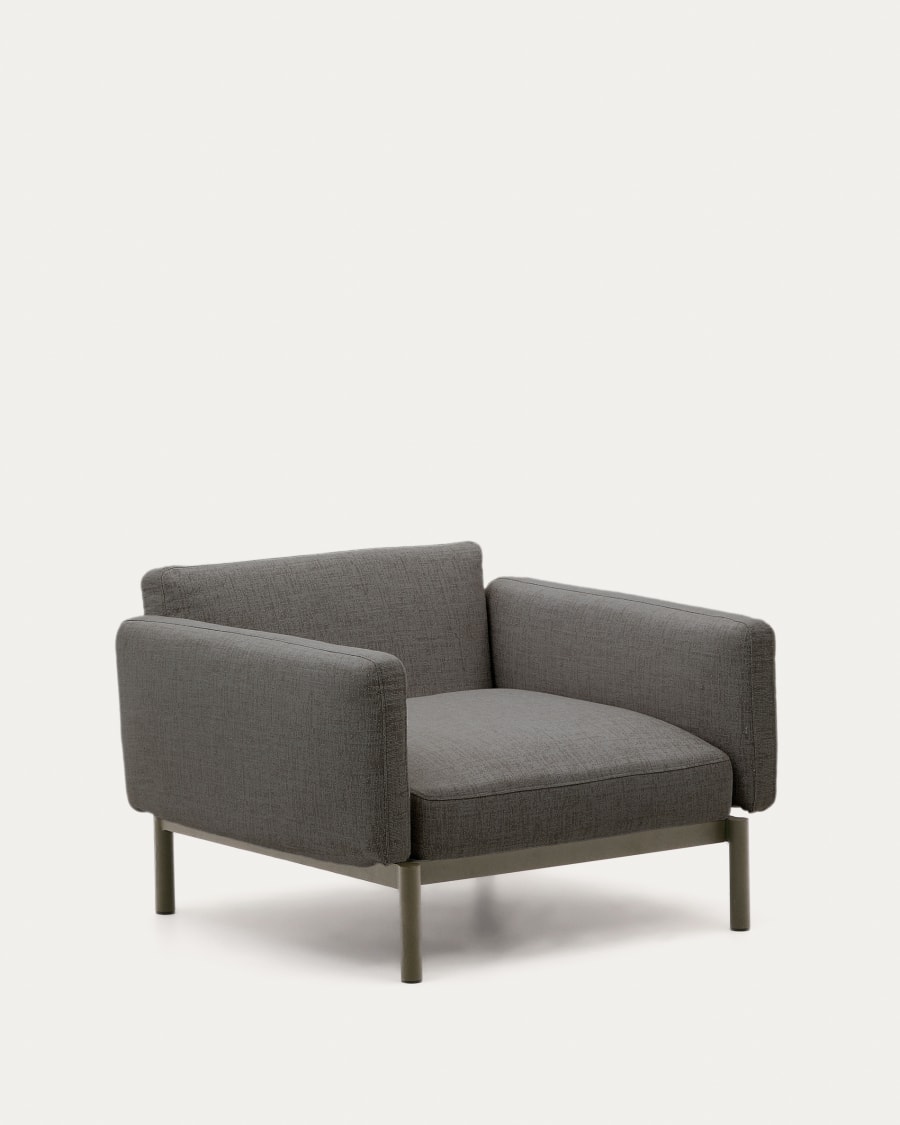 Sorells outdoor modular armchair with grey upholstery and green aluminium