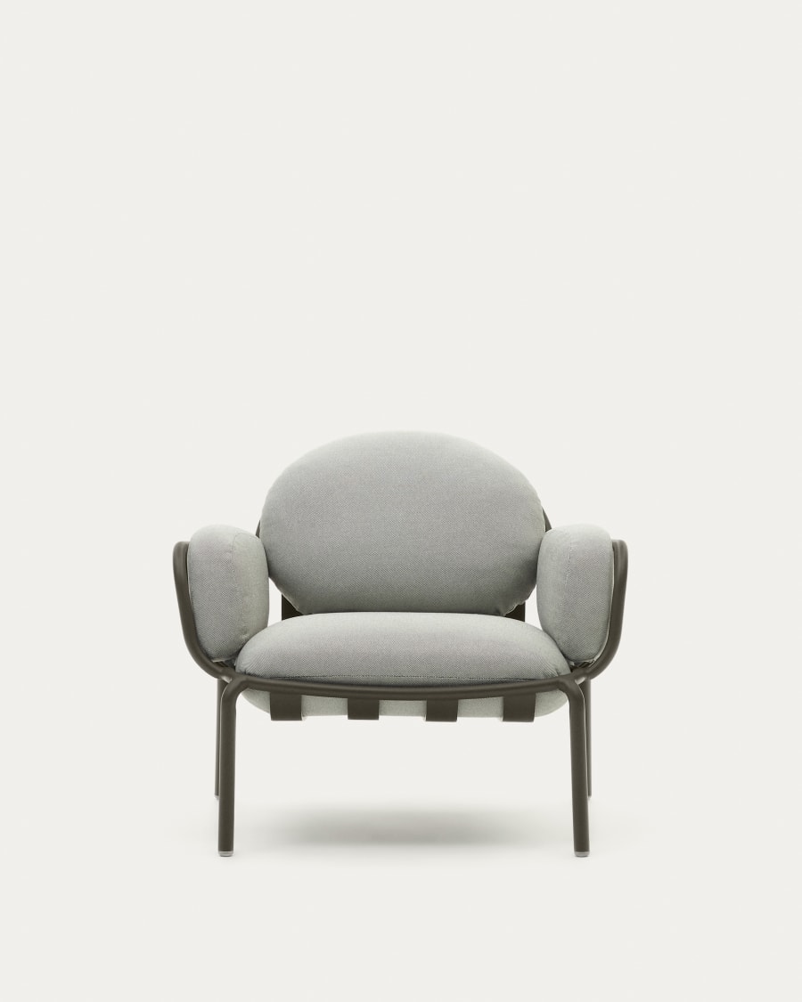 Joncols outdoor armchair with grey upholstery and aluminium with green painted finish