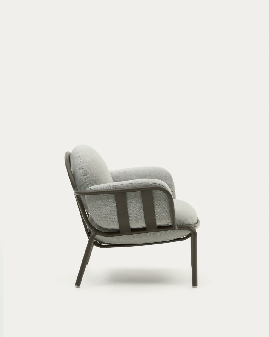Joncols outdoor armchair with grey upholstery and aluminium with green painted finish