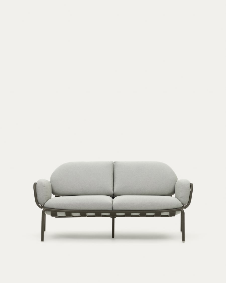 Joncols outdoor 2-seater sofa with grey upholstery and aluminium with green painted finish 164cm