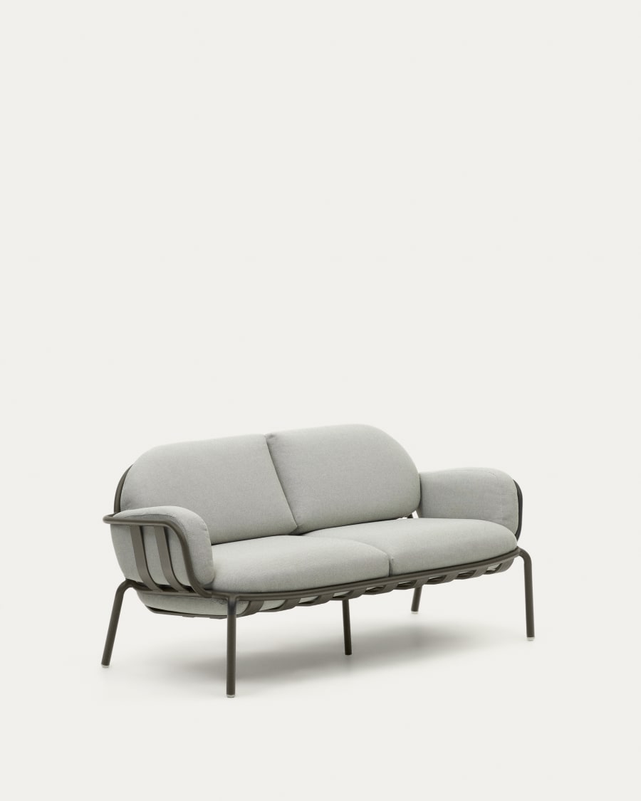 Joncols outdoor 2-seater sofa with grey upholstery and aluminium with green painted finish 164cm