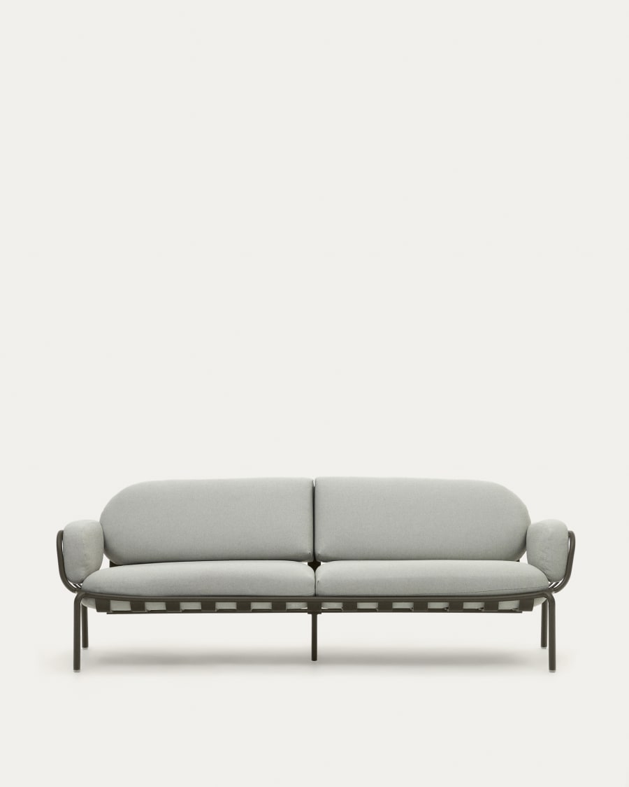 Joncols outdoor 3-seater sofa with grey upholstery and aluminium with green painted finish 225cm